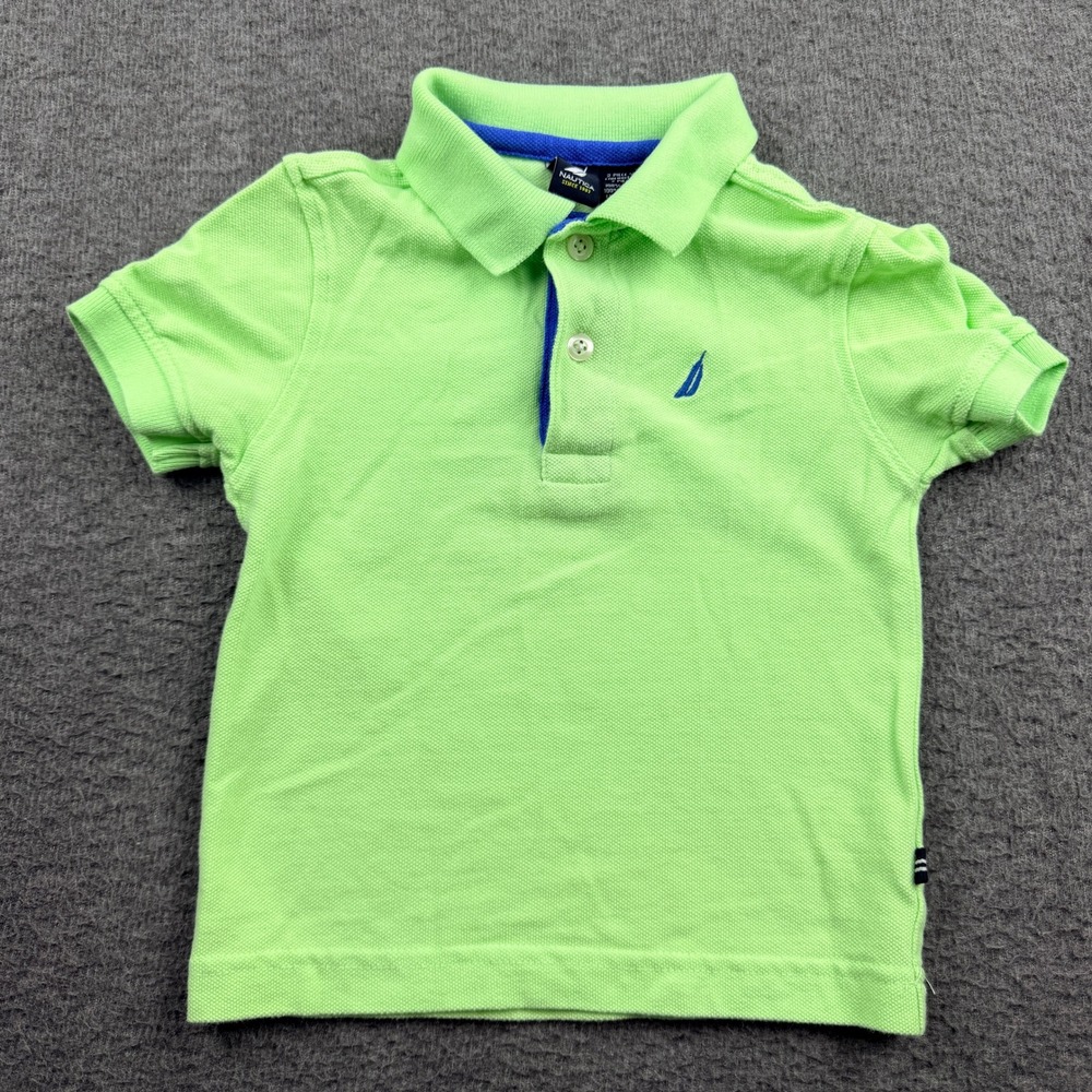 Nautica Polo Shirt Kids 2T Lime Green Short Sleeve Cotton‎ Pique Logo Top